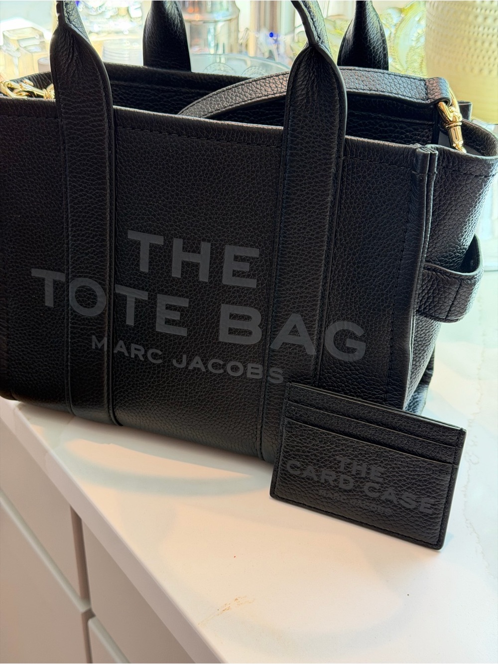 Authentic Marc Jacobs Black Leather Tote Bag with Card Case